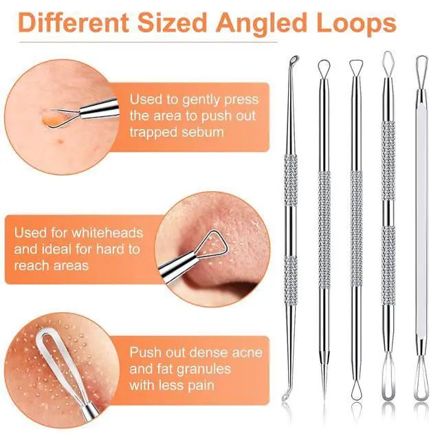 Alt view image 6 of 7 - IUMAKEVP 15PCS Professional Stainless Steel Blackhead Remover Comedone Extractor Acne Removal Kit with Metal Case (Silver)