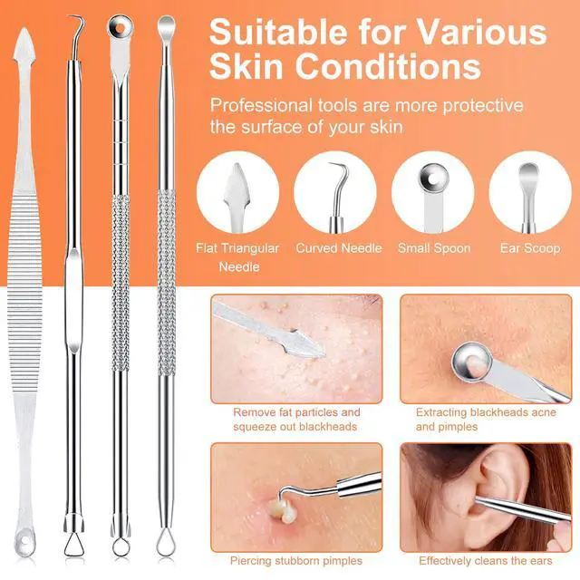 Alt view image 3 of 7 - IUMAKEVP 15PCS Professional Stainless Steel Blackhead Remover Comedone Extractor Acne Removal Kit with Metal Case (Silver)