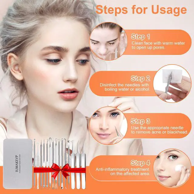 Alt view image 7 of 7 - IUMAKEVP 15PCS Professional Stainless Steel Blackhead Remover Comedone Extractor Acne Removal Kit with Metal Case (Silver)