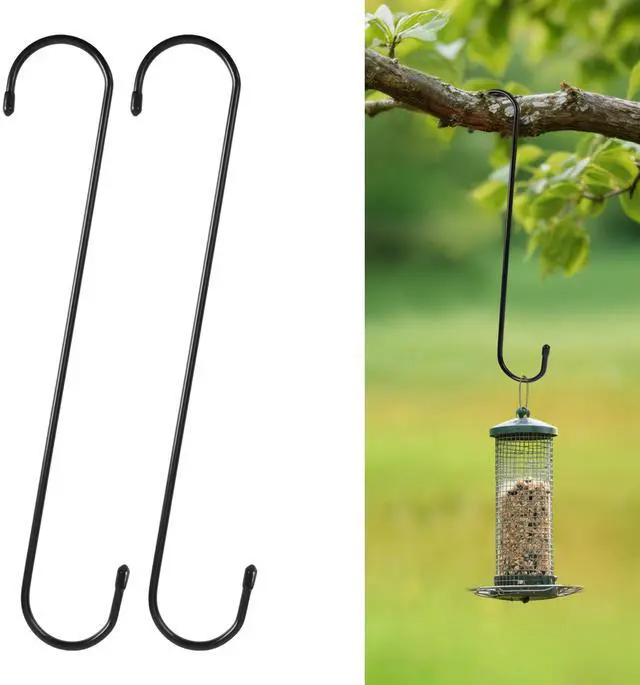 Main image of 12Inch Large S Hooks, Black Metal Heavy Duty Long Hook, for Hanging Plants, Bird Feeder, Bird House, Clothes, Wind Chimes, Flower Basket, 2Pack