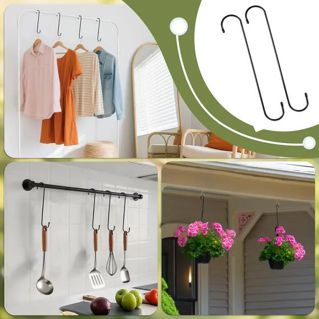 Alt view image 2 of 7 - 12Inch Large S Hooks, Black Metal Heavy Duty Long Hook, for Hanging Plants, Bird Feeder, Bird House, Clothes, Wind Chimes, Flower Basket, 2Pack