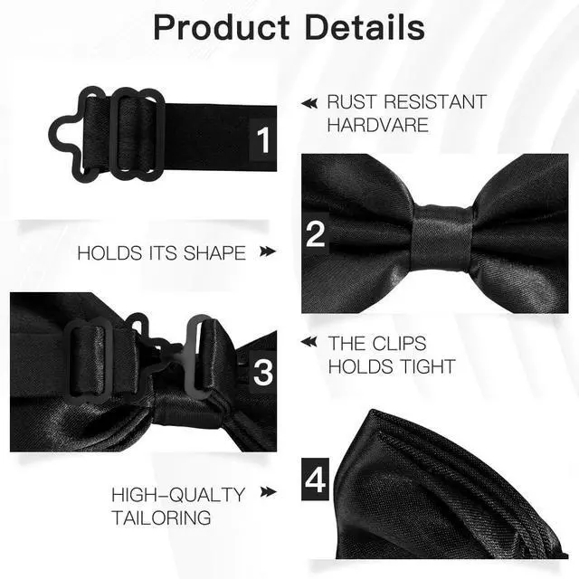 Alt view image 5 of 7 - Men's Black Clip-On Tuxedo Bow Tie
