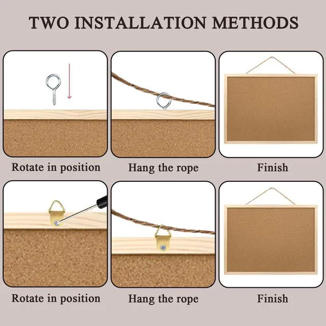 Alt view image 7 of 7 - 2 Pack Cork Board Bulletin Board, 15.7"x11.81" with Oak Wood Finish Frame, Pins, Eye Bolts, Gaskets, Screws