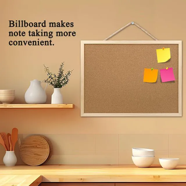 Alt view image 2 of 7 - 2 Pack Cork Board Bulletin Board, 15.7"x11.81" with Oak Wood Finish Frame, Pins, Eye Bolts, Gaskets, Screws