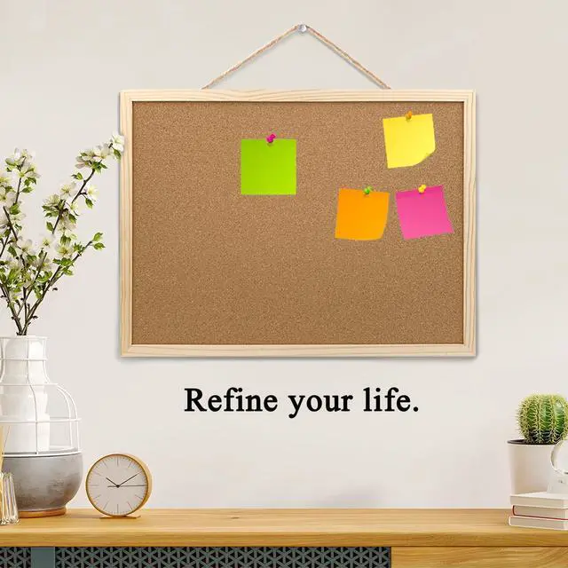 Alt view image 5 of 7 - 2 Pack Cork Board Bulletin Board, 15.7"x11.81" with Oak Wood Finish Frame, Pins, Eye Bolts, Gaskets, Screws