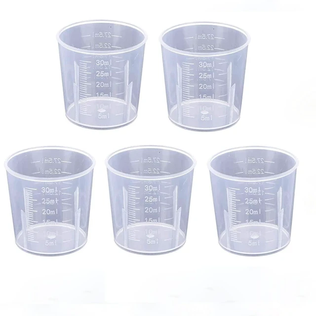 Main image of 30ml Plastic Clear Measuring Cups, 5-Pack, 1oz - Transparent Graduated Beakers for Kitchen Baking Lab