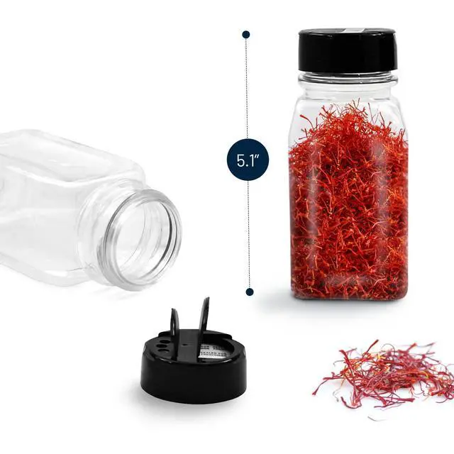 Alt view image 6 of 7 - RoyalHouse 6 Pack 9.5 Oz Clear Plastic Spice Jars with Black Caps and Shaker Lids, BPA Free, Made in USA for Spices, Herbs, Seasonings