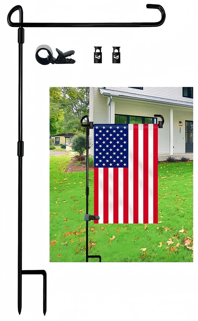 Alt view image 7 of 7 - Garden Flag Pole Stand Holder with Flag Stopper and Clip, Waterproof Powder-Coated Paint for Outdoor Garden Flags