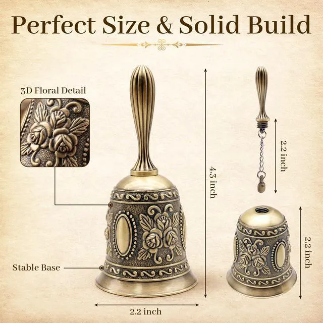 Alt view image 5 of 6 - DomeStar Vintage Brass Hand Bell for Bedside, Dinner, Wedding, Christmas & Holiday Party