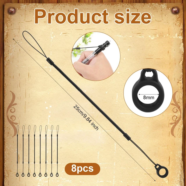 Alt view image 7 of 7 - BOXOB 8 Pack 9.8 Inch Retractable Spring Coil Stylus Lanyard, Anti-Lose Pen Leash for Tablet Touchscreen, Black