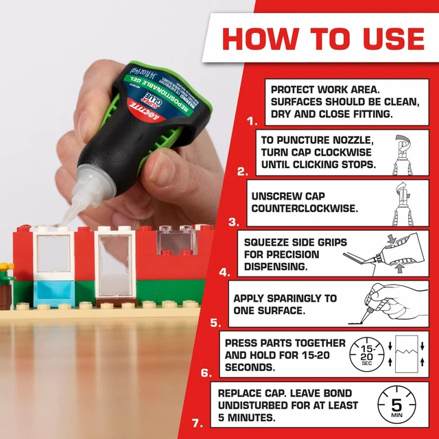 Alt view image 5 of 7 - Loctite Super Glue Repositionable Gel 2 Pack, 0.14fl oz Bottle, Clear, Cyanoacrylate Adhesive for Plastic, Wood, Metal, Crafts & Repair