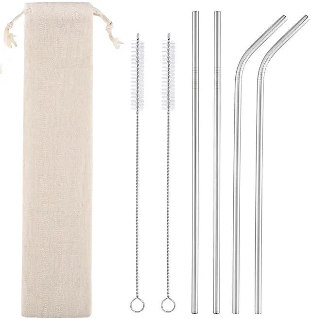 Main image of Set of 4 Reusable Stainless Steel Straws, 10.5" Long, with Cleaning Brushes and Case, for 30 oz and 20 oz Tumblers