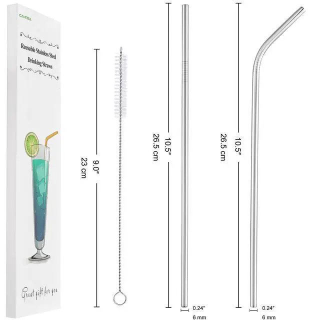 Alt view image 5 of 6 - Set of 4 Reusable Stainless Steel Straws, 10.5" Long, with Cleaning Brushes and Case, for 30 oz and 20 oz Tumblers