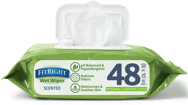 Main image of Medline FitRight Aloe Personal Cleansing Cloth Wipes, Scented, 8 x 10 Inch, Pack of 48, Adult Large Incontinence Wipes