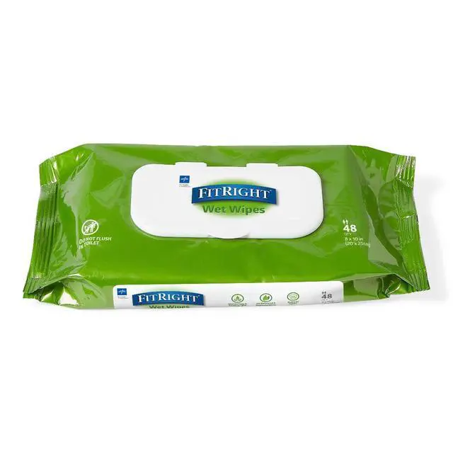 Alt view image 4 of 6 - Medline FitRight Aloe Personal Cleansing Cloth Wipes, Scented, 8 x 10 Inch, Pack of 48, Adult Large Incontinence Wipes