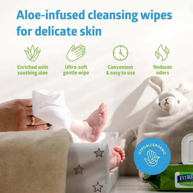 Alt view image 3 of 6 - Medline FitRight Aloe Personal Cleansing Cloth Wipes, Scented, 8 x 10 Inch, Pack of 48, Adult Large Incontinence Wipes