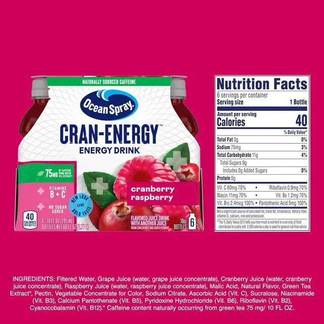 Alt view image 5 of 6 - Ocean Spray Cran-Energy Cranberry Raspberry Juice Drinks, 10Fl Oz Bottles, 6 Count (Pack of 1)