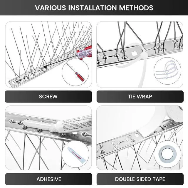 Alt view image 4 of 7 - Ley's Stainless Steel Bird Spikes 3.2FT (3 Pack) Easy Install Metal Deterrent Strip, Humane Pigeon & Small Bird Repellent for Roof, Fence, Balcony & Outdoor Protection