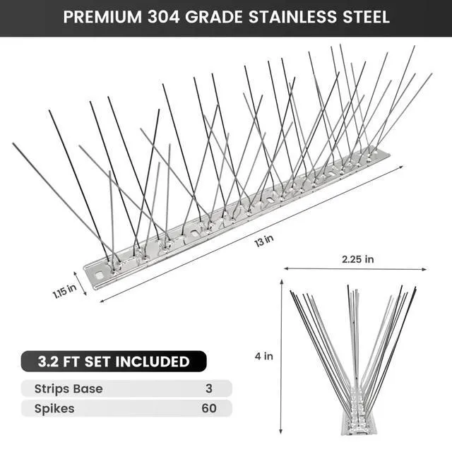 Alt view image 6 of 7 - Ley's Stainless Steel Bird Spikes 3.2FT (3 Pack) Easy Install Metal Deterrent Strip, Humane Pigeon & Small Bird Repellent for Roof, Fence, Balcony & Outdoor Protection