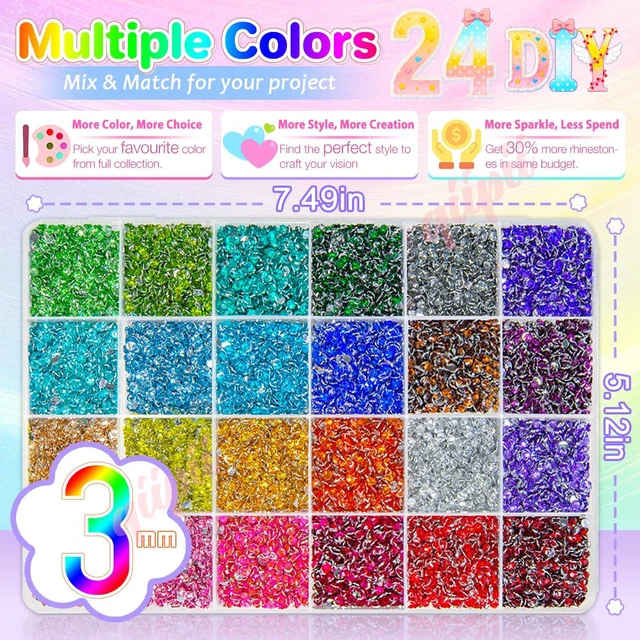 Alt view image 7 of 7 - Qiipii 24 Color 13800pcs 3mm Crystal Resin Rhinestones, Flatback Stones for Nails, Eyes, Face, DIY Crafts, Tumblers, Bottles, Clothes, Shoes, Phones