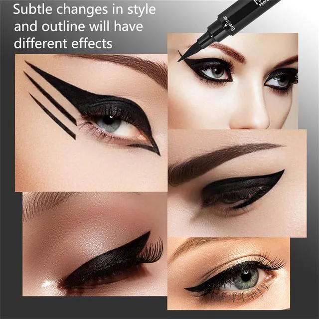 Alt view image 3 of 7 - 5Pcs Double-headed Liquid Eyeliner Stamp Pencil Set, Winged Eyeliner Pen, Long-lasting Black Tattoo Eyeliner (Heart/Flower/Star/Butterfly/Cone Shapes) for Women
