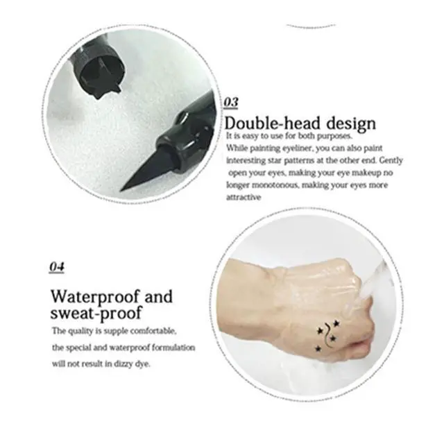 Alt view image 2 of 7 - 5Pcs Double-headed Liquid Eyeliner Stamp Pencil Set, Winged Eyeliner Pen, Long-lasting Black Tattoo Eyeliner (Heart/Flower/Star/Butterfly/Cone Shapes) for Women