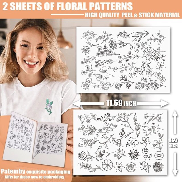Alt view image 7 of 7 - Patemby 50-Pack Water Soluble Embroidery Stabilizers, Stick and Stitch Pre-Printed Pattern Designs Stencils Transfers for Hand Sewing Beginners
