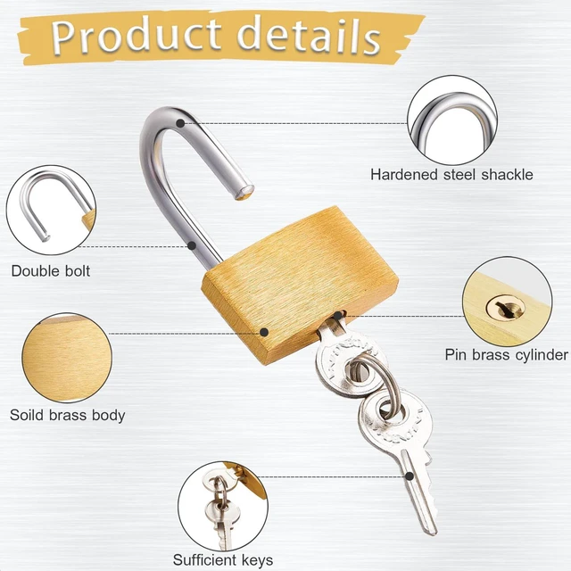Alt view image 7 of 7 - 2 Pcs Solid Brass Locks with Keys, 20mm + 25mm Mini Key Locks for Luggage Backpack Gym Locker Jewelry Box