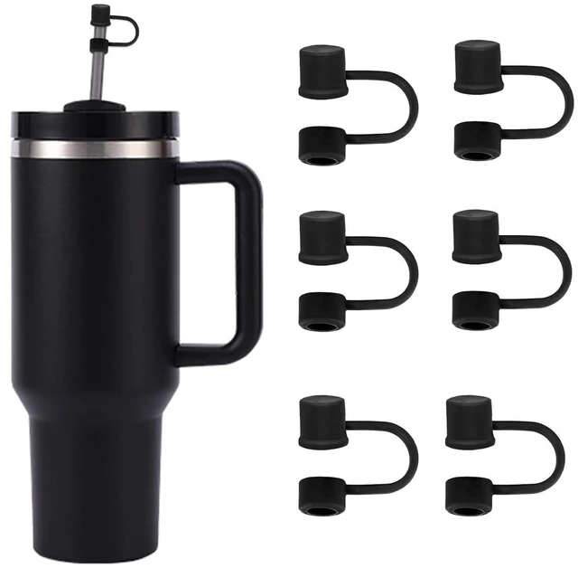 Main image of 6PCS Silicone Straw Covers for Stanley Cup 30-40 oz Tumbler with Handle, 10mm Straw Toppers, Dust-Proof Reusable (Black)