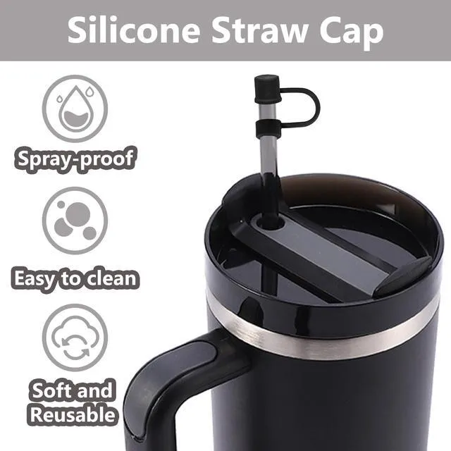 Alt view image 7 of 7 - 6PCS Silicone Straw Covers for Stanley Cup 30-40 oz Tumbler with Handle, 10mm Straw Toppers, Dust-Proof Reusable (Black)