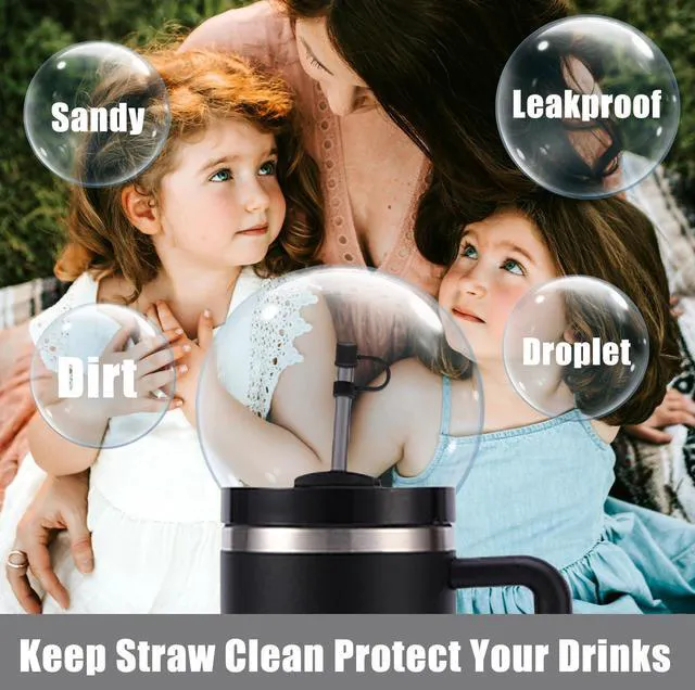 Alt view image 5 of 7 - 6PCS Silicone Straw Covers for Stanley Cup 30-40 oz Tumbler with Handle, 10mm Straw Toppers, Dust-Proof Reusable (Black)