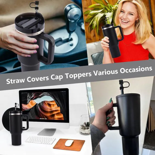 Alt view image 6 of 7 - 6PCS Silicone Straw Covers for Stanley Cup 30-40 oz Tumbler with Handle, 10mm Straw Toppers, Dust-Proof Reusable (Black)
