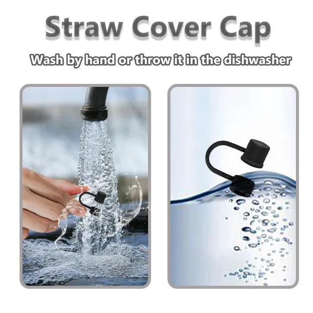Alt view image 4 of 7 - 6PCS Silicone Straw Covers for Stanley Cup 30-40 oz Tumbler with Handle, 10mm Straw Toppers, Dust-Proof Reusable (Black)