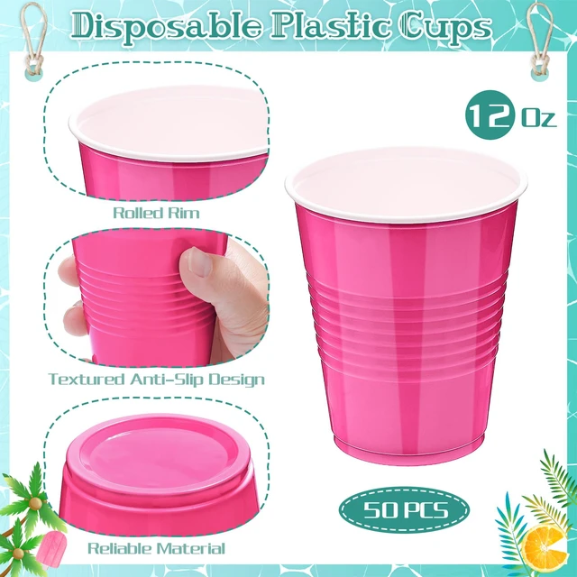 Alt view image 3 of 6 - Kochorie 50 Pack Hot Pink Disposable Plastic Cups 12 oz Drinking Cups for Wedding Birthday Graduation Christmas Parties Picnics Events