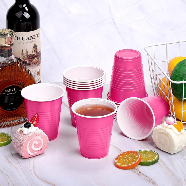 Alt view image 5 of 6 - Kochorie 50 Pack Hot Pink Disposable Plastic Cups 12 oz Drinking Cups for Wedding Birthday Graduation Christmas Parties Picnics Events