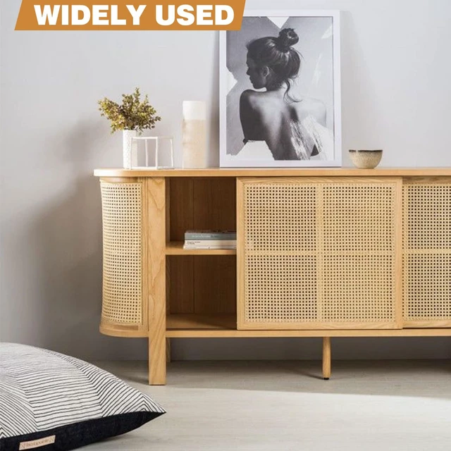 Alt view image 3 of 6 - 14" Width x 3.3ft Cane Rattan Webbing Roll, Natural Pre-Woven Open Mesh Caning, for Furniture Chair Cabinet Ceiling Bed Door Caning Projects