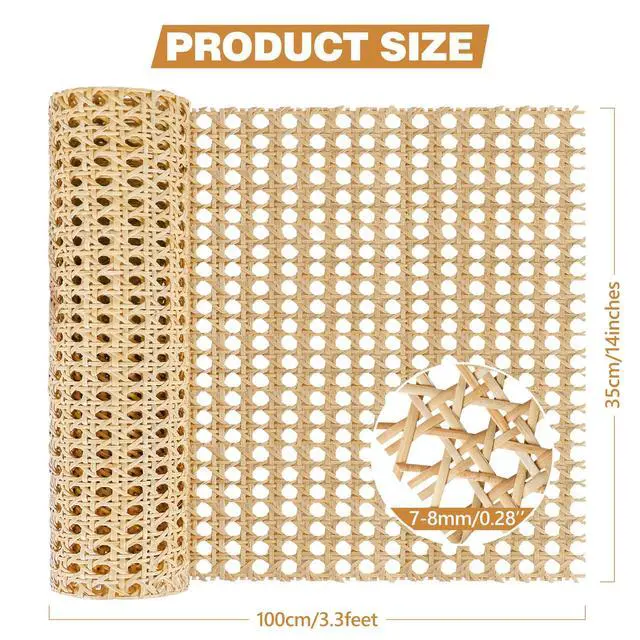 Alt view image 2 of 6 - 14" Width x 3.3ft Cane Rattan Webbing Roll, Natural Pre-Woven Open Mesh Caning, for Furniture Chair Cabinet Ceiling Bed Door Caning Projects