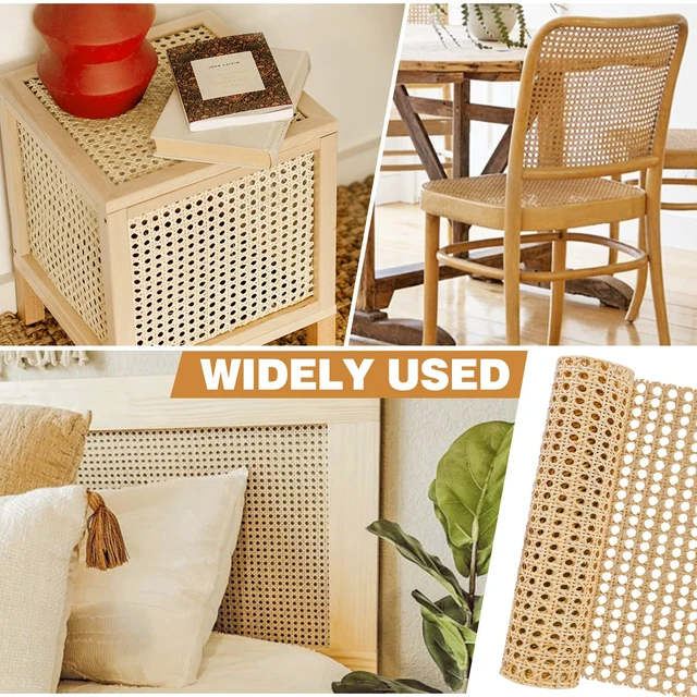 Alt view image 6 of 6 - 14" Width x 3.3ft Cane Rattan Webbing Roll, Natural Pre-Woven Open Mesh Caning, for Furniture Chair Cabinet Ceiling Bed Door Caning Projects