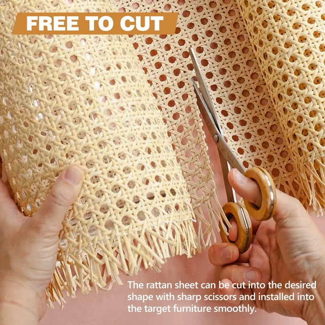 Alt view image 4 of 6 - 14" Width x 3.3ft Cane Rattan Webbing Roll, Natural Pre-Woven Open Mesh Caning, for Furniture Chair Cabinet Ceiling Bed Door Caning Projects