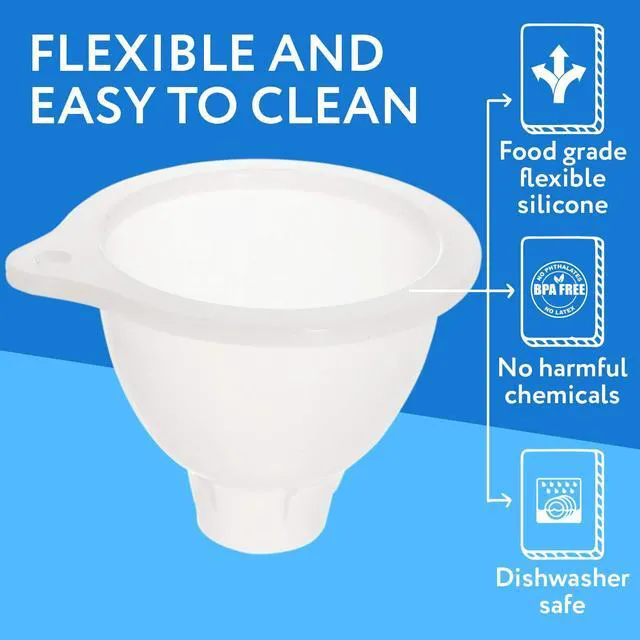 Alt view image 3 of 6 - Impresa Silicone Wide Mouth Funnel for Thick Liquids, BPA-Free, Dishwasher Safe, Multipurpose, Clear White, 3.25" Opening, 1.25" Stem