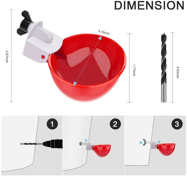 Alt view image 5 of 6 - Automatic Chicken Waterer Cups, 6-Pack, Large, with Tee Fittings and Mounting Hole Opener, for Chicken, Duck, Goose, Turkey