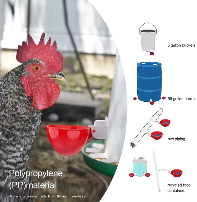 Alt view image 4 of 6 - Automatic Chicken Waterer Cups, 6-Pack, Large, with Tee Fittings and Mounting Hole Opener, for Chicken, Duck, Goose, Turkey
