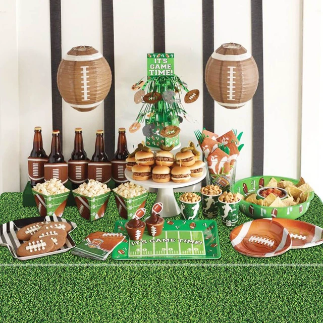 Alt view image 4 of 7 - 4Pcs 86.6"x51.2" Green Grass Rectangular Tablecloths for Jungle Woodland Golf Soccer Football Events