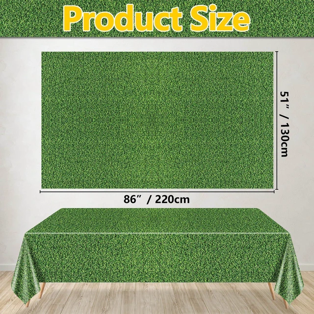 Alt view image 6 of 7 - 4Pcs 86.6"x51.2" Green Grass Rectangular Tablecloths for Jungle Woodland Golf Soccer Football Events