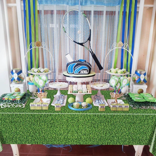 Alt view image 3 of 7 - 4Pcs 86.6"x51.2" Green Grass Rectangular Tablecloths for Jungle Woodland Golf Soccer Football Events