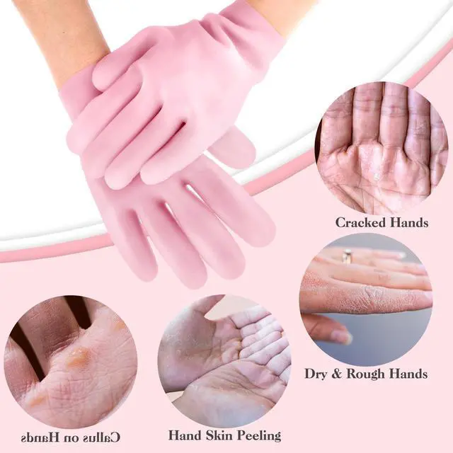 Alt view image 2 of 7 - Sibba 2 Pairs Silicone Moisturizing Gel Gloves for Hand Care, Anti Slip Aloe Lotion, Repair Dry Hands, Calluses, Cracked Heels, Soften Rough Skin