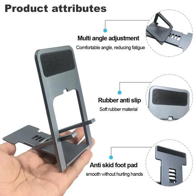 Alt view image 4 of 6 - POQOD Ultrathin Fully Foldable Phone Holder for Desk, Compatible with iPhone 16/15/14/13/12/11, Nintendo Switch, All Phones, Grey