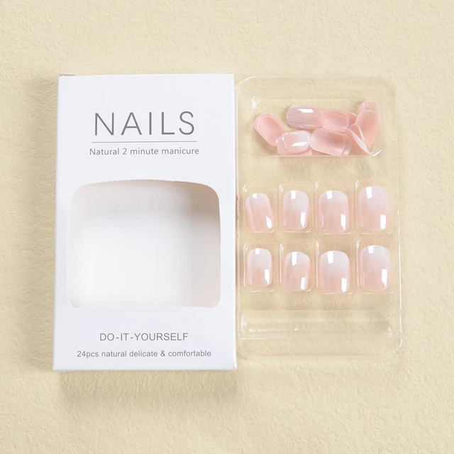 Alt view image 3 of 7 - Gradient Short Square Chrome Press on Nails with French Acrylic Design, Glossy Reusable Full Cover Stick on Fake Nails for Women and Girls