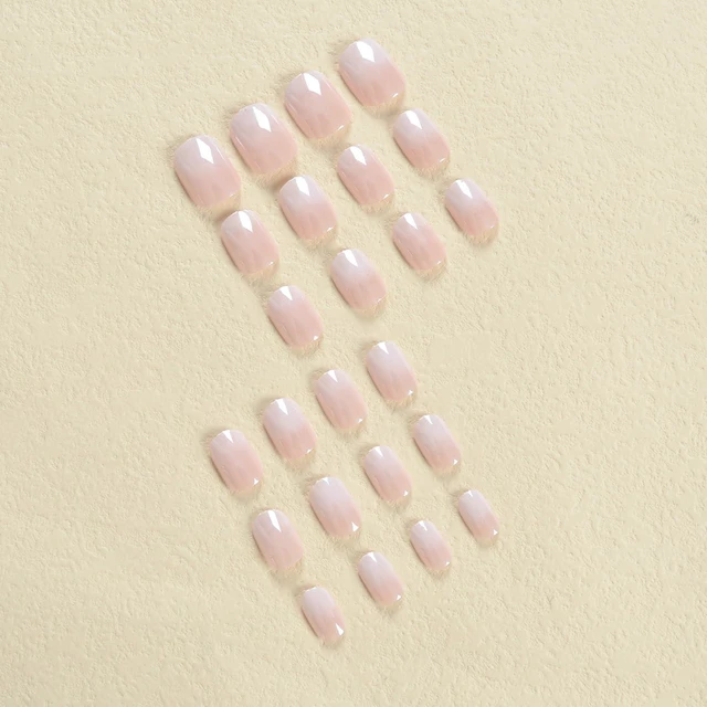 Alt view image 6 of 7 - Gradient Short Square Chrome Press on Nails with French Acrylic Design, Glossy Reusable Full Cover Stick on Fake Nails for Women and Girls
