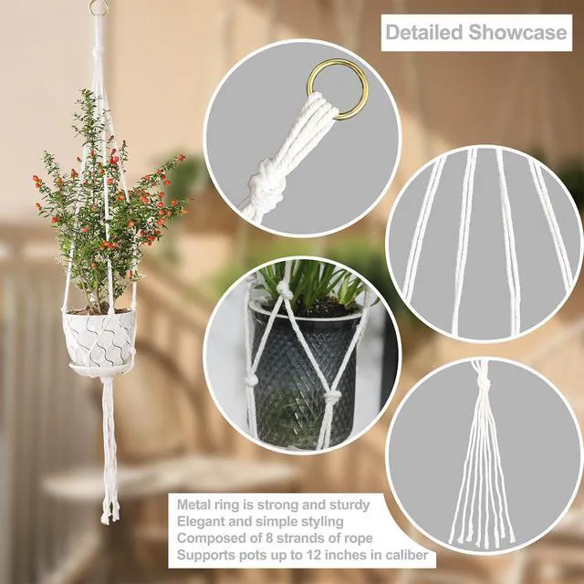 Alt view image 3 of 6 - 3 Pack Macrame Plant Hanger White, 35/41/47 Inch Handmade Boho Hanging Planter Basket with Screw Hooks, S-Hooks and Extension Rope for Indoor Plants Home Decor (Pots Not